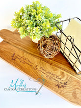 Load image into Gallery viewer, Custom Engraved Large Wood Serving Cutting Board Centerpiece with legs | Personalized Kitchen Décor