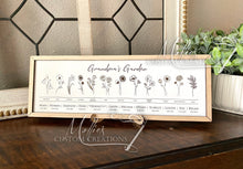 Load image into Gallery viewer, Grandkids Name and Birthdate Sign | Birth Flower Family Sign, personalized, 6-20 names | Grandma's Garden, grandchildren | Mom's Garden