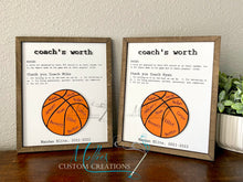 Load image into Gallery viewer, Coach's Worth definition & Thank You sign | Basketball Coach Gift | Personalized, players names