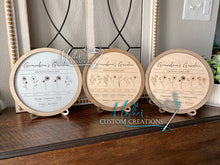 Load image into Gallery viewer, Mother's Day Birth Month Flower Family Sign, personalized, Round | Grandma's Garden | Mom's Garden | 1-6 Names and Birthdates