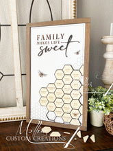 Load image into Gallery viewer, Honeycomb Family Sign, personalized, up to 22 names | Grandkids Make Life Sweet | Names and Birthdates | Honey bee