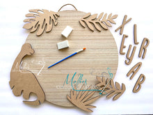 Load image into Gallery viewer, Dinosaur Name Sign | DIY Paint Kit | Round Door Hanger | Kid's Bedroom Nursery Décor, Personalized