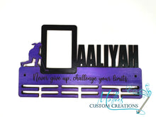 Load image into Gallery viewer, Medal Display Holder with Photo Frame, Personalized with Name and sports figures | Sports Medal Display