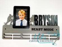 Load image into Gallery viewer, Medal Display Holder with Photo Frame, Personalized with Name and sports figures | Sports Medal Display