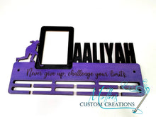 Load image into Gallery viewer, Medal Display Holder with Photo Frame, Personalized with Name and sports figures | Sports Medal Display