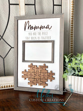 Load image into Gallery viewer, Mom Puzzle Piece Sign | Personalized Mother's Day Gift | You are the Piece | Family Photo Frame