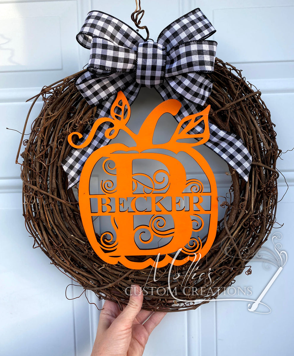 Pumpkin Monogram, Family Name, Fall Décor Wreath Embellishment