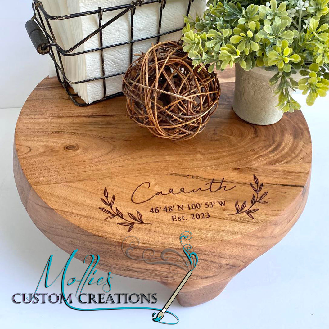 Custom Engraved Round Wood Riser Stand | Personalized Kitchen Décor | Housewarming Gift