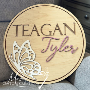 Butterfly Nursery Name Sign | Personalized Girl Décor | Custom Round Wood Sign | New Baby Gift