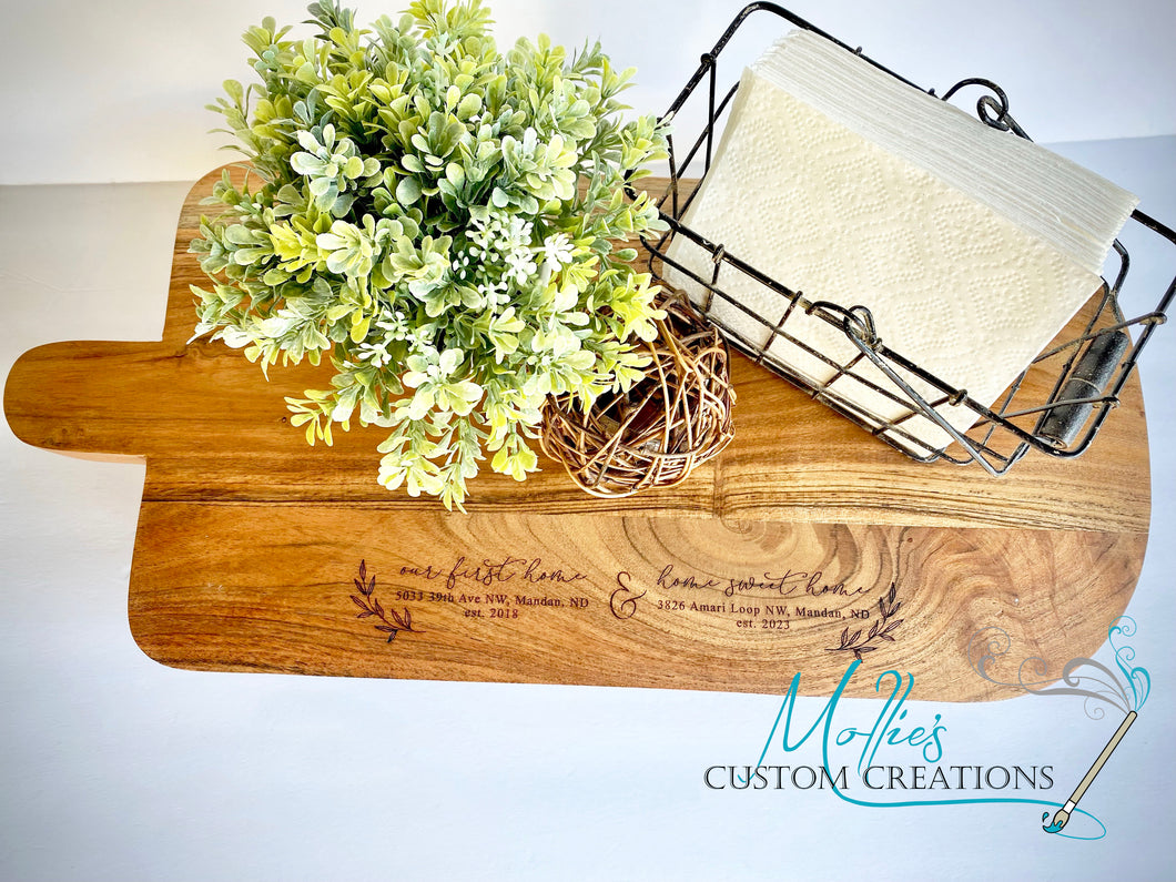 Custom Engraved Large Wood Serving Cutting Board Centerpiece with legs | Personalized Kitchen Décor