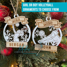 Load image into Gallery viewer, Volleyball Christmas Ornament, Personalized with Name | Engraved Wood Bauble with Snowflakes
