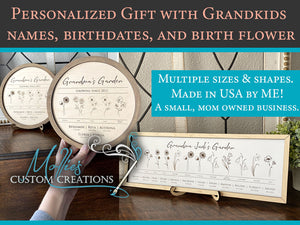 Grandkids Name and Birthdate Sign | Birth Flower Family Sign, personalized, 6-20 names | Grandma's Garden, grandchildren | Mom's Garden