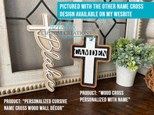 Load image into Gallery viewer, Personalized Cursive Name Cross Wood Wall Décor | Baptism Cross | First Communion Gift | Baby Shower, Christening Gift
