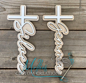 Personalized Cursive Name Cross Wood Wall Décor | Baptism Cross | First Communion Gift | Baby Shower, Christening Gift