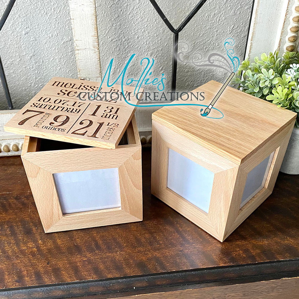 Personalised Little Acorn Midi Oak Photo Cube Keepsake Box | Treat Republic