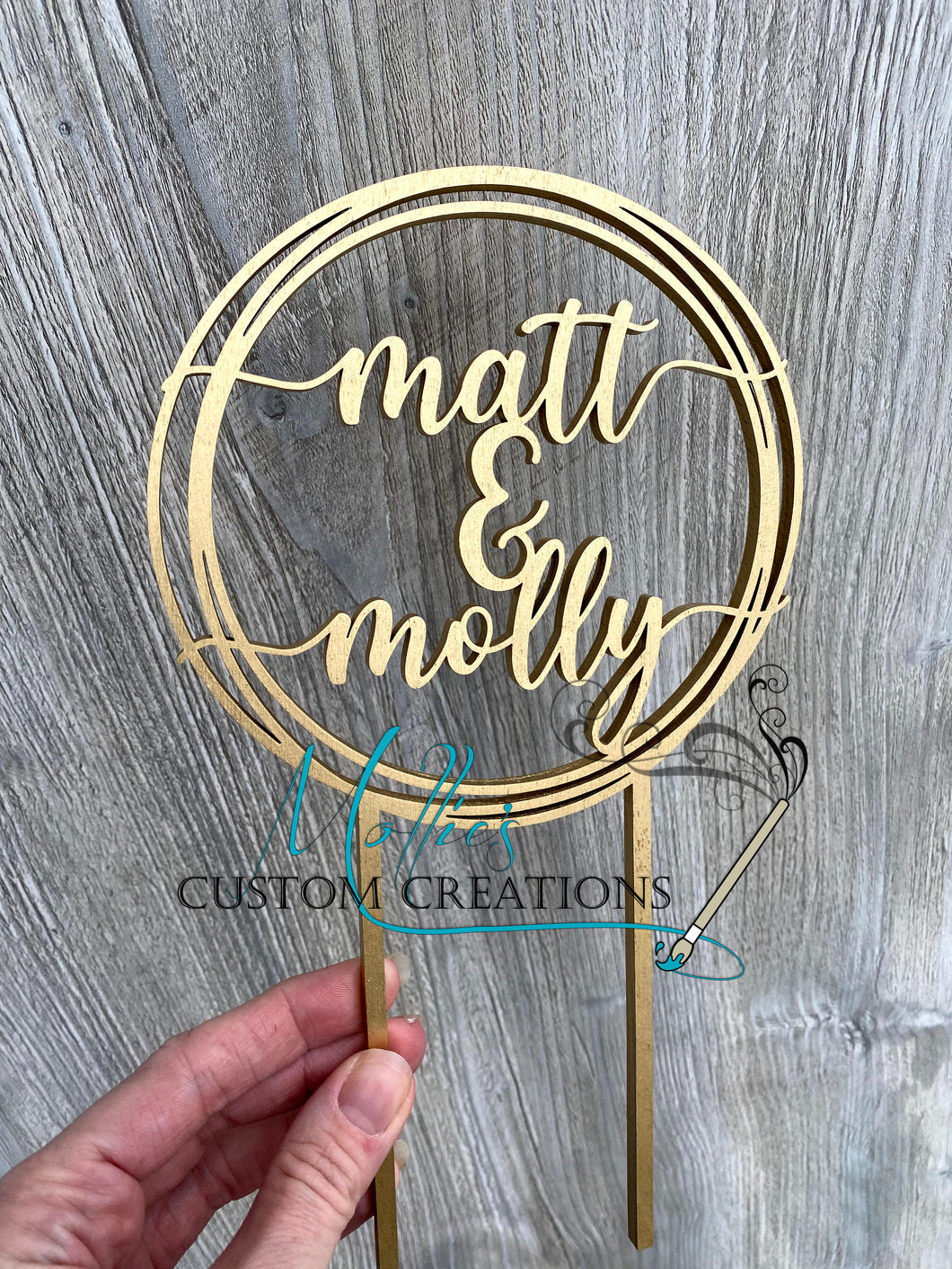 Personalized Circle Cake Topper | Wedding, Birthday, Anniversary | First Names, Mr & Mrs | Customizable