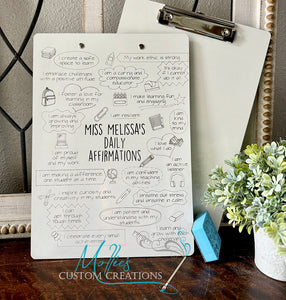 Teacher Daily Affirmations Clipboard | Engraved Personalized Gift