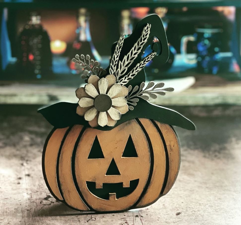 Fall Pumpkin with Flower Witch Hat DIY PAINT KIT | Halloween Décor | DIY Craft Kit | Art Project | Wood Sign