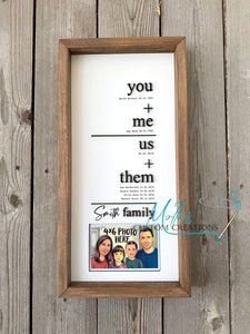 You Me Us Them Personalized Family Sign Photo frame | Wall Art | Gift | Blended Family