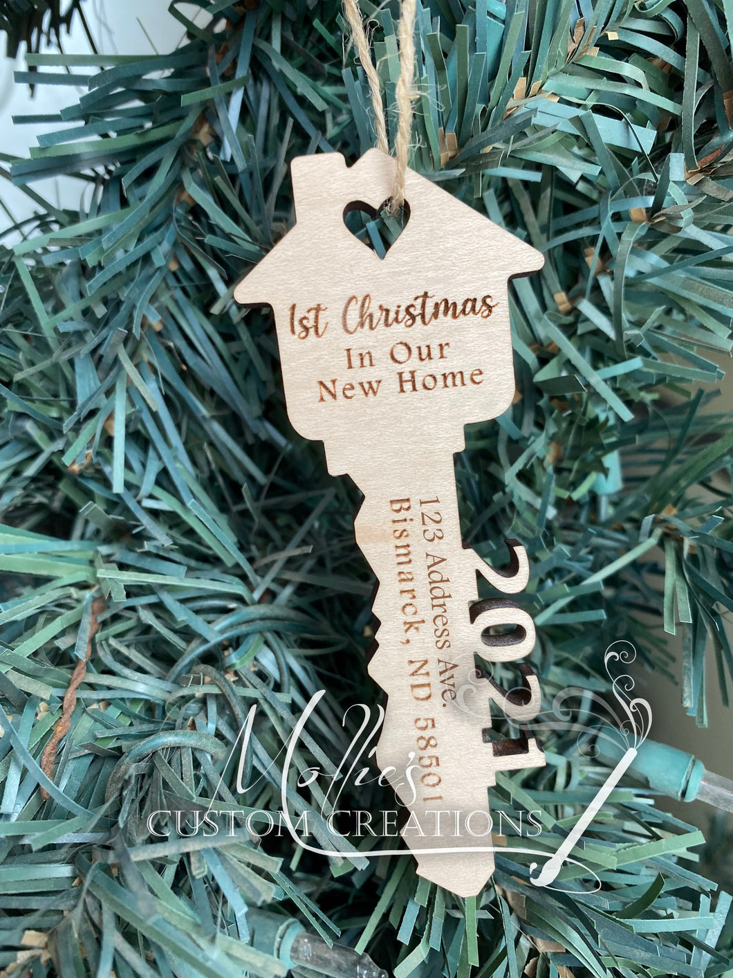 1st Christmas in new home Ornament | Wooden key shape | First Christmas | House closing gift