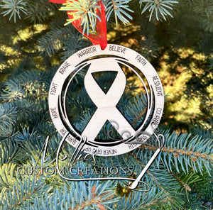 Cancer Ribbon Ornament | Wooden Christmas ornament