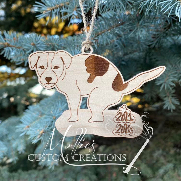 2021 Pooping Dog Ornament | Wooden Christmas Bauble | Funny