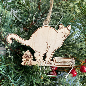 2022 Pooping Cat Ornament | Wooden Christmas Bauble | Funny