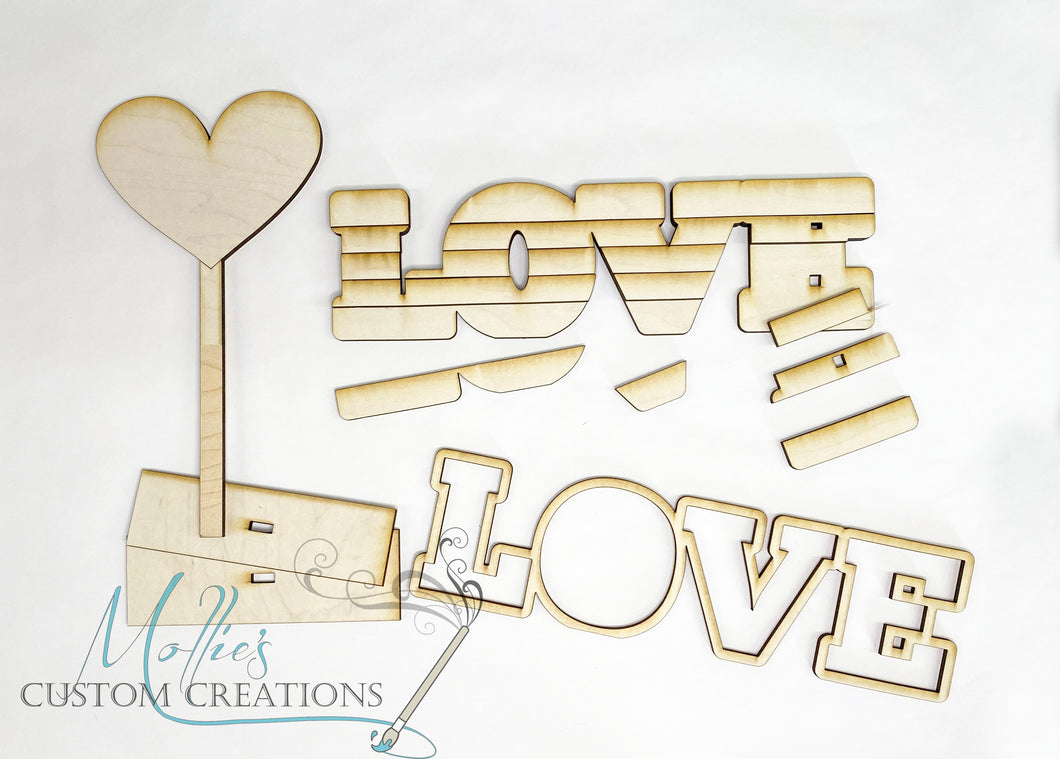 3D LOVE Shelf sitter & Heart on a stick DIY Paint Kit | Valentine Décor | Art Project
