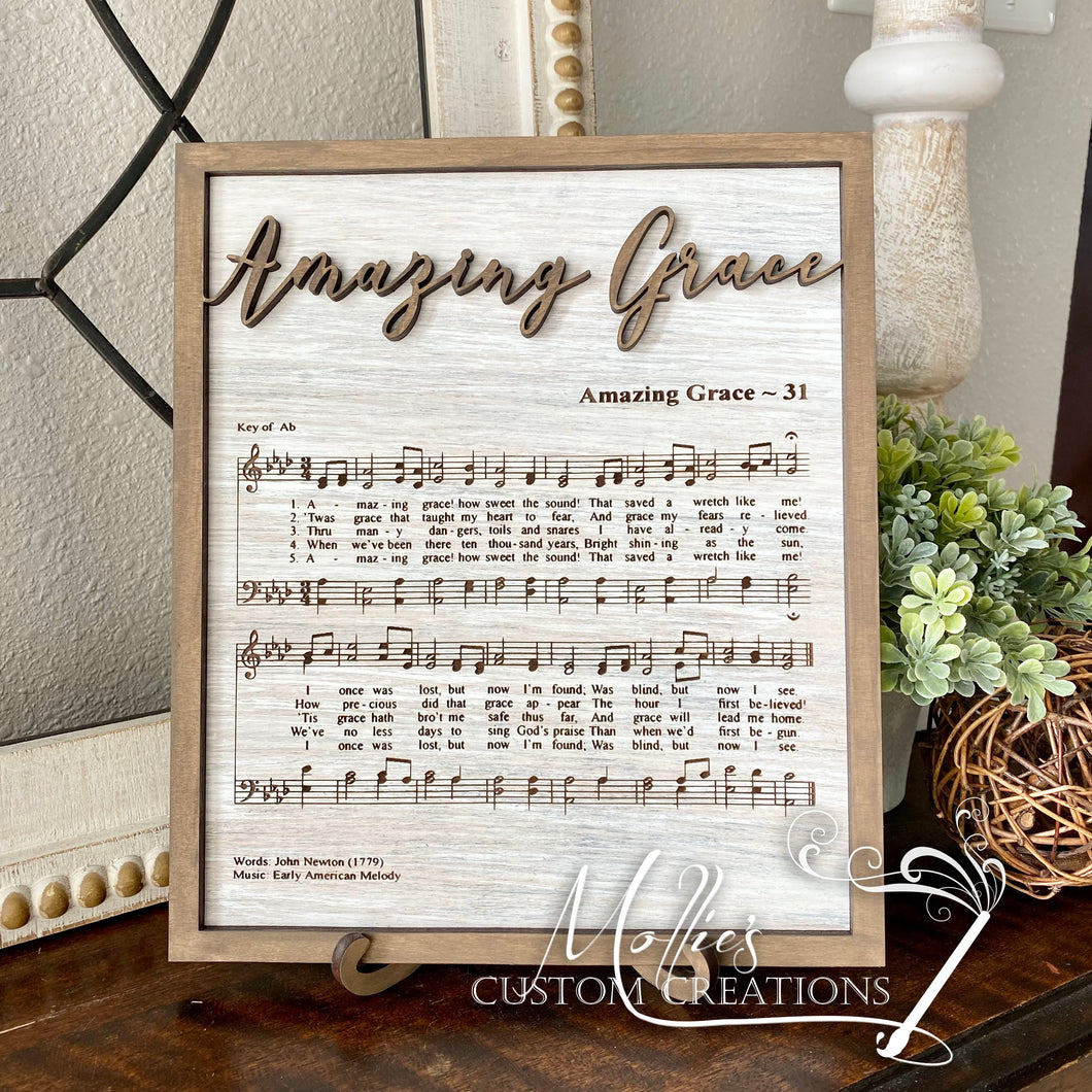 Amazing Grace Music Sheet Sign Décor | Laser Engraved Hymn Sheet