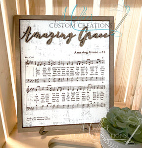 Amazing Grace Music Sheet Sign Décor | Laser Engraved Hymn Sheet