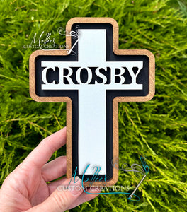 Wood Cross Personalized with Name | Baptism Cross | First Communion Gift | Baby Shower, Christening Gift