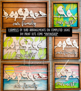 Bird Family Sign DIY Paint Kit, Personalized with Names | Custom Gift | Our Family | Our Nest | Birds on a Wire