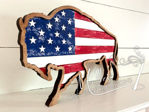 Bison Patriotic Décor | DIY Paint Kit | Kids Craft Kit | Americana Buffalo | 4th of July | American Flag