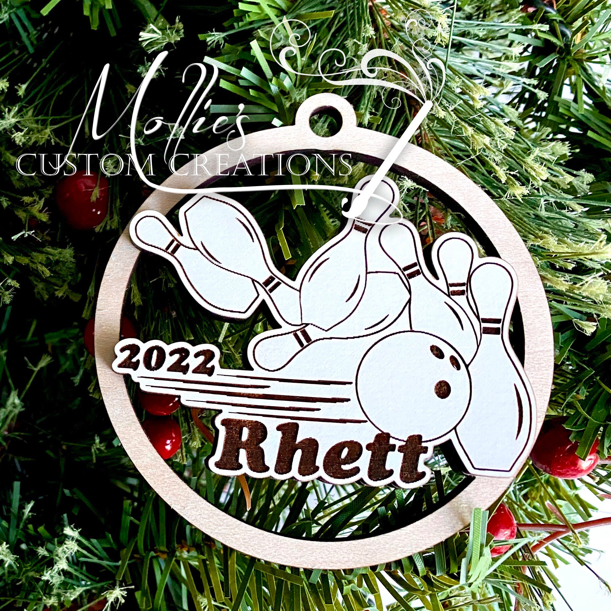 Personalized Ribbon Height Ornament, ROUND  Wooden Christmas ornament –  Mollie's Custom Creations