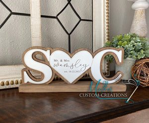Couples Initials with Heart, Personalized Wedding Gift | Custom Home Décor | Wooden Letters