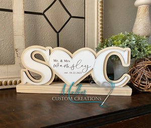 Couples Initials with Heart, Personalized Wedding Gift | Custom Home Décor | Wooden Letters