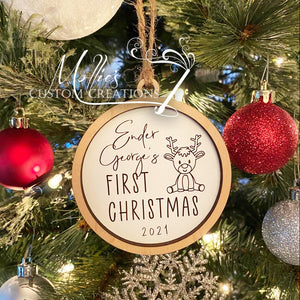 Baby's First Christmas Ornament, Personalized with Name | Laser Cut Wood Keepsake | Christmas Bauble
