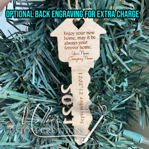 1st Christmas in new home Ornament | Wooden key shape | First Christmas | House closing gift
