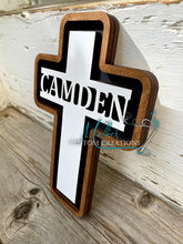 Load image into Gallery viewer, Wood Cross Personalized with Name | Baptism Cross | First Communion Gift | Baby Shower, Christening Gift
