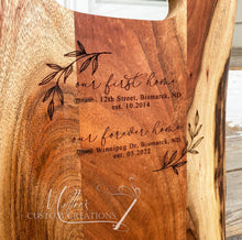 Load image into Gallery viewer, Custom Engraved Large Wood Serving Board with Live Edge | Personalized Kitchen Décor
