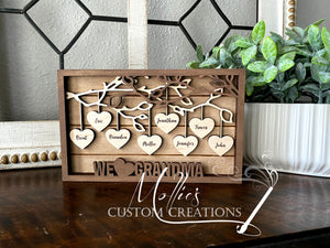 Hanging Hearts Family Tree Sign | Mother's Day Sign | Grandparent's Day Gift | Layered Family Sign