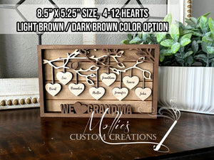 Hanging Hearts Family Tree Sign | Mother's Day Sign | Grandparent's Day Gift | Layered Family Sign