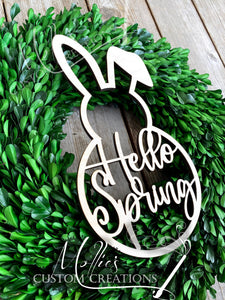 Hello Spring Bunny Wreath Embellishment | Spring Décor | Door Hanger | Wreath Sign