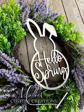 Load image into Gallery viewer, Hello Spring Bunny Wreath Embellishment | Spring Décor | Door Hanger | Wreath Sign
