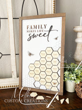 Load image into Gallery viewer, Honeycomb Family Sign, personalized, up to 22 names | Grandkids Make Life Sweet | Names and Birthdates | Honey bee
