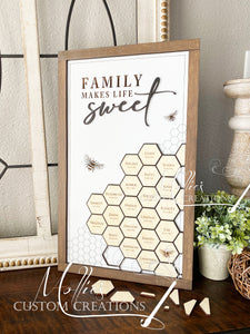 Honeycomb Family Sign, personalized, up to 22 names | Grandkids Make Life Sweet | Names and Birthdates | Honey bee