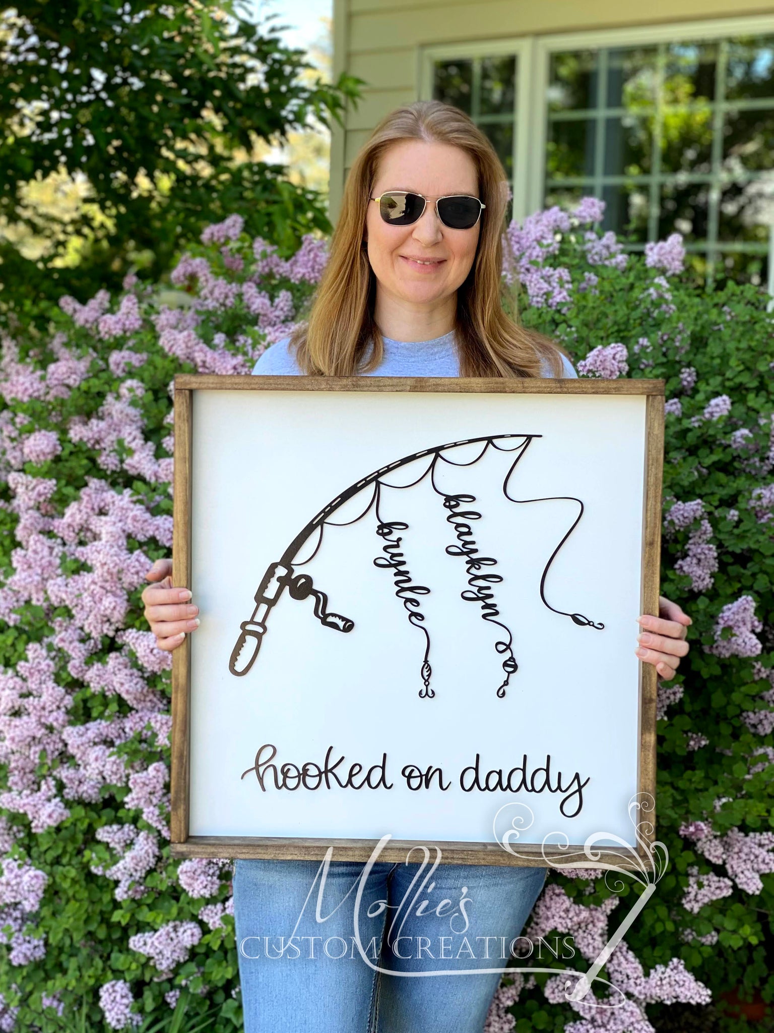 Daddy Fishing Hand Print Sign Personalized Father's Day Gift
