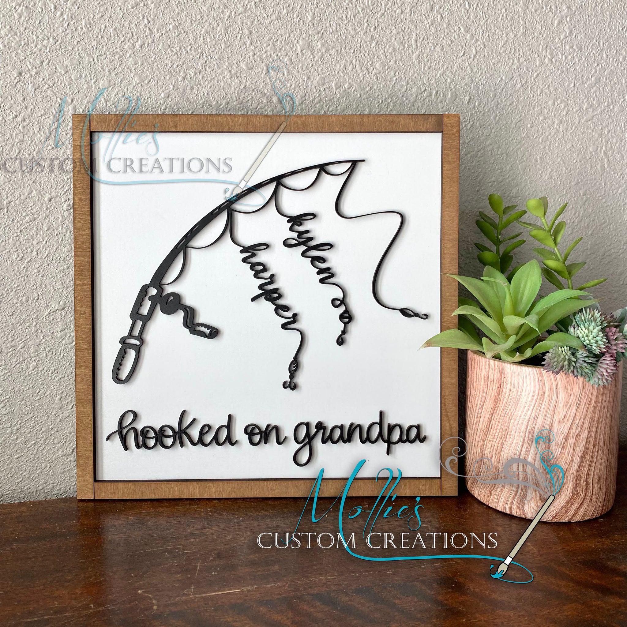 Hooked on Daddy, Grandpa Personalized Sign, Father's Day Gift