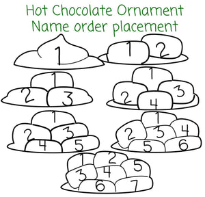 Hot Chocolate Family Christmas Ornament, Marshmallows Personalized with Names | 1-7 names | Wooden Bauble