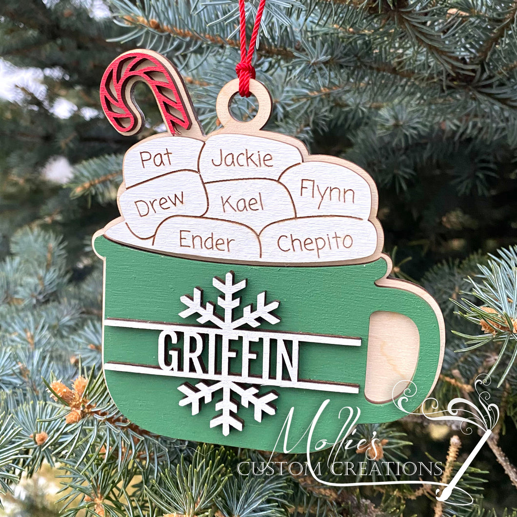Hot Chocolate Family Christmas Ornament, Marshmallows Personalized ...